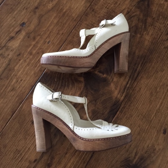 White baby doll tstrap Chloe mary Jane wedges - Picture 6 of 12